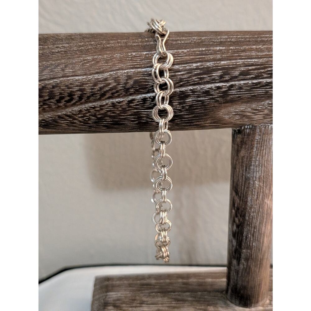 Vintage Triple Link Double Link 9" Charm Bracelet W/ Hook Clasp